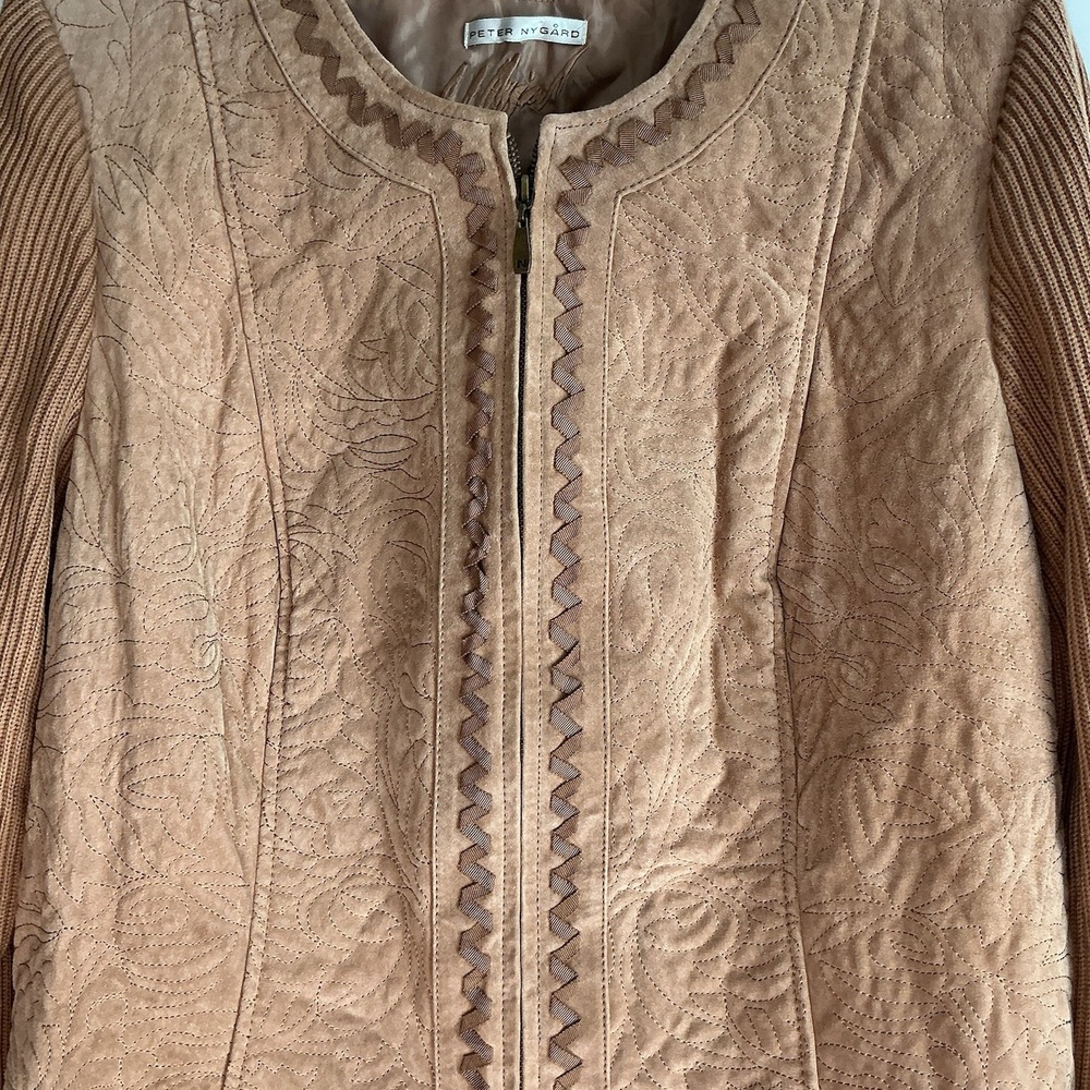 Vintage Peter Nygard Brown Leather Knit Suede Jacket Women's XL Western Boho - Picture 2 of 5